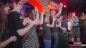 BDSM public babe fucked and covered with cum 4 voyeurs