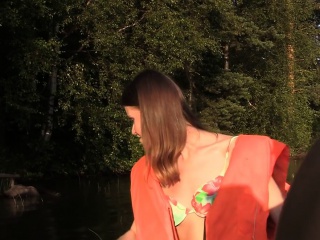 Cute broad enjoys MMF threesome fuck in the boat