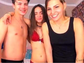 Blonde teen girl playing on webcam