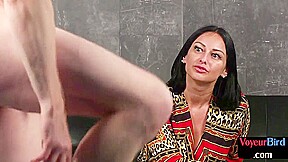 CFNM voyeur busty MILF teases her sub who jerks cock 4 her