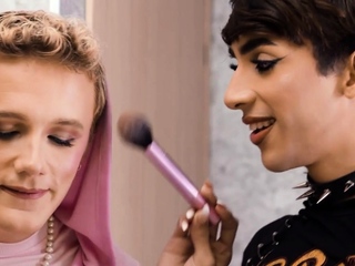 Femboi trap MUAs hosting threesome fuck