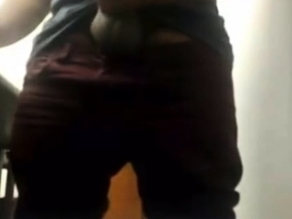 Brazilian Daddy Strokes His Big Uncut Cock at Work